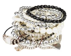 Stack of Jewelery, diamond, pearl braceletes